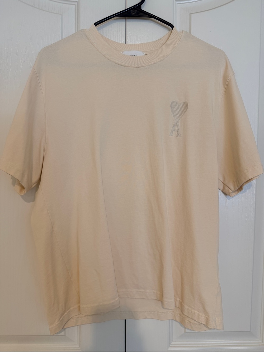 AMI Paris Ami de Coeur T-Shirt Beige Cream Size S Embroidered Logo